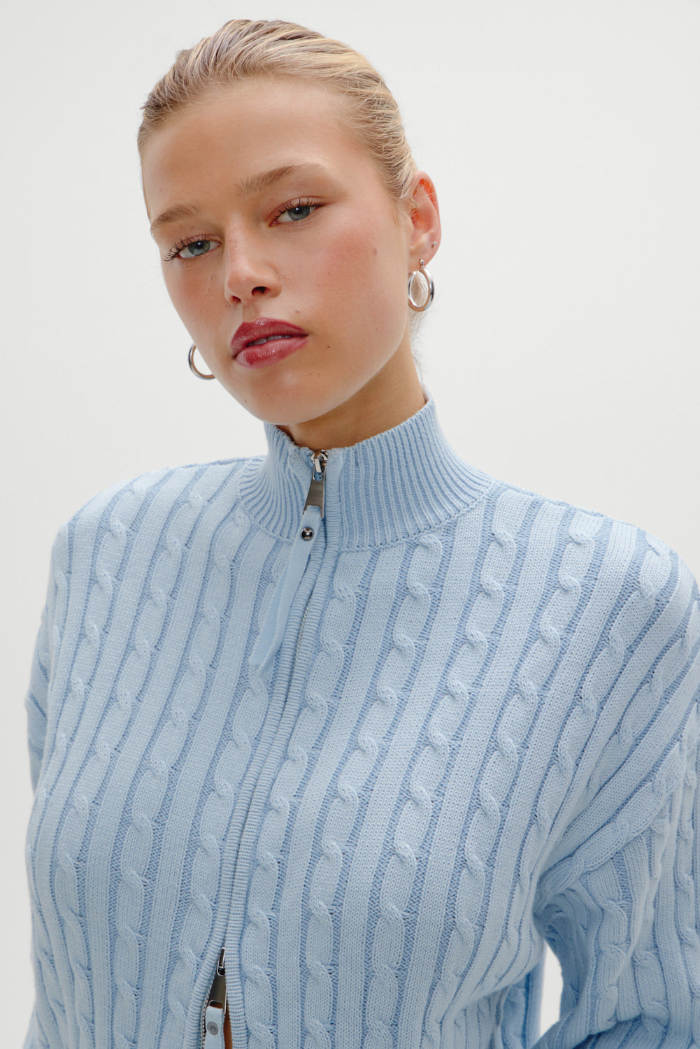Bea Cable Knit Zip Up Sweater  Daydream