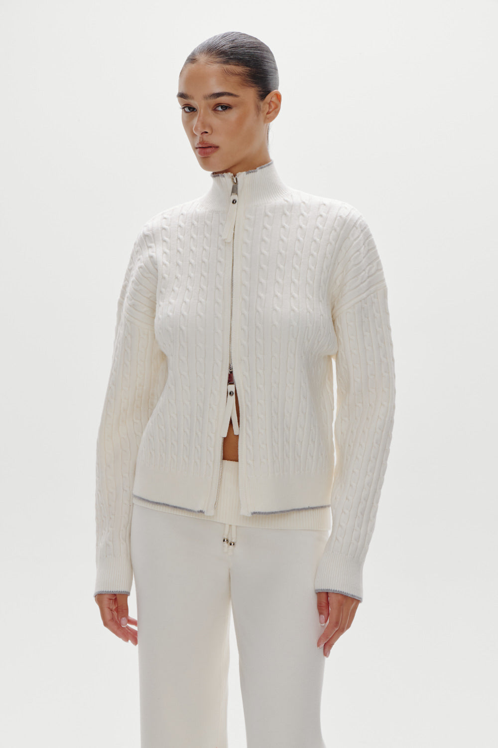 Bea Cloud Knit Zip Up Sweater  Honeymoon