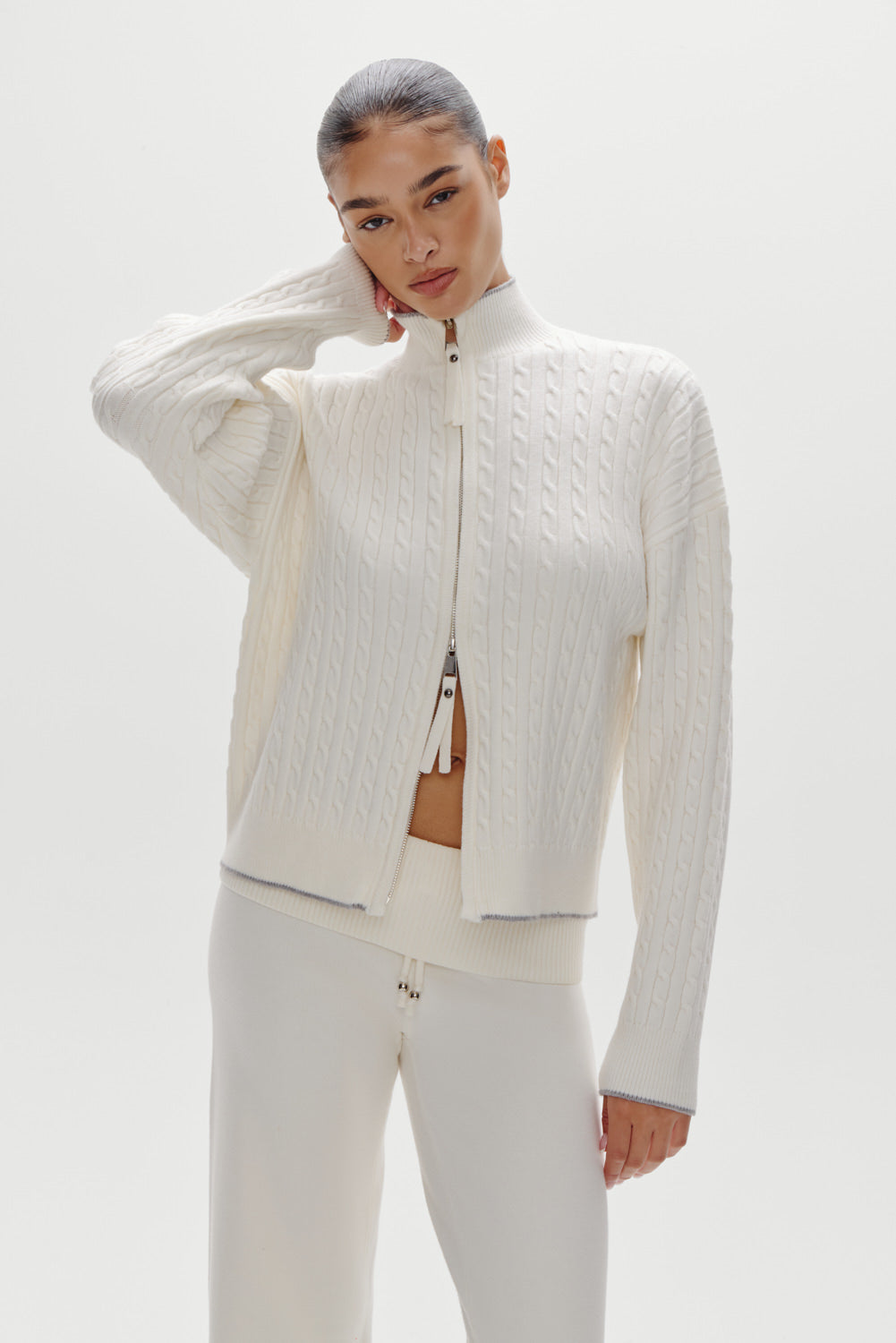 Bea Cloud Knit Zip Up Sweater  Honeymoon
