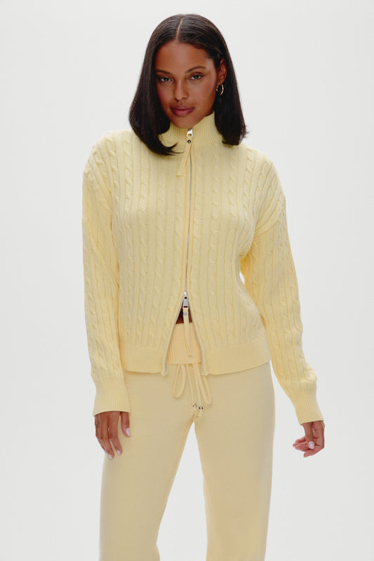 Product--Bea Cable Knit Zip Up Sweater - Vanilla Sugar