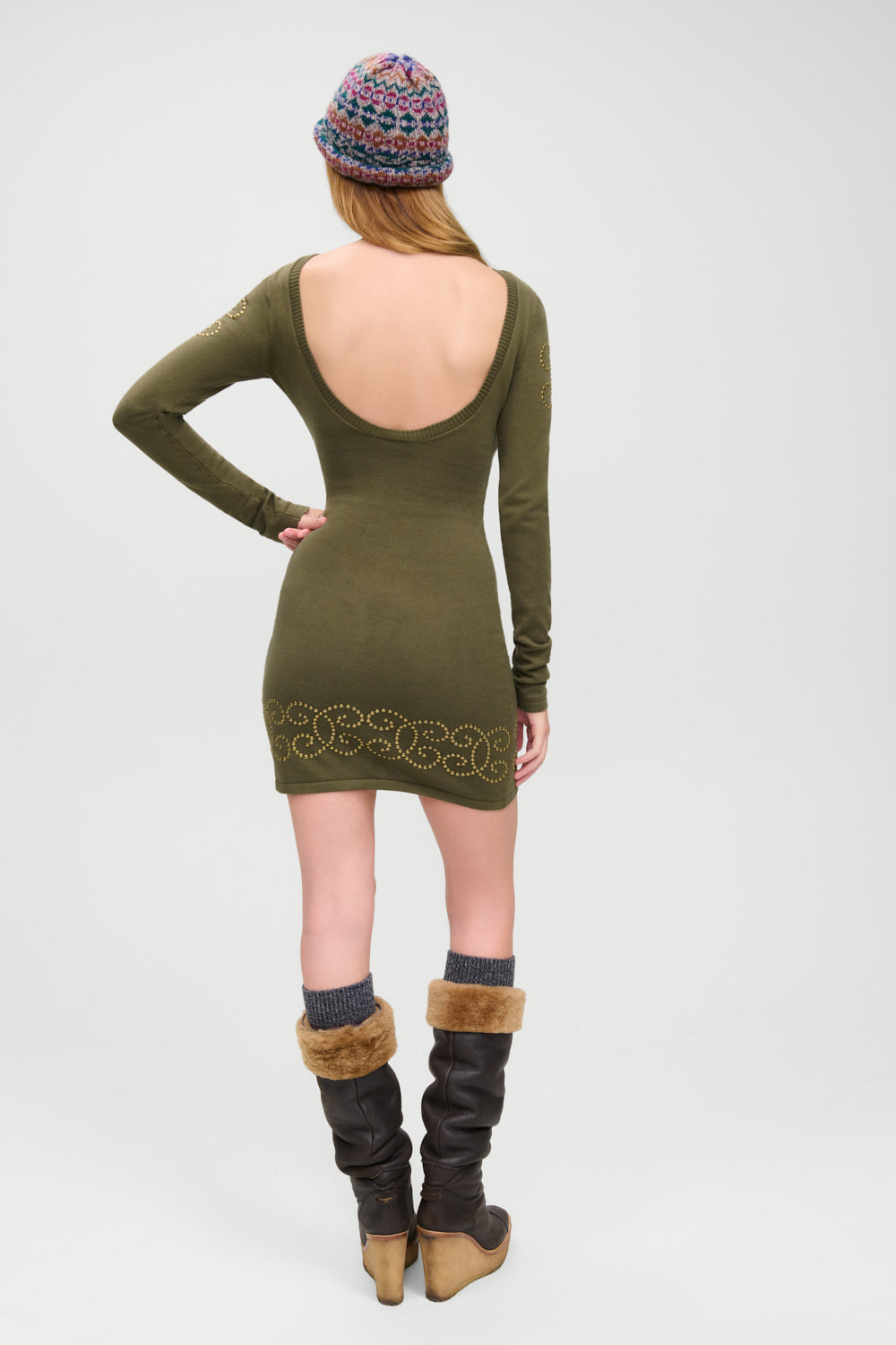 Beach House Knit Cotton Mini Dress   Fall Forest