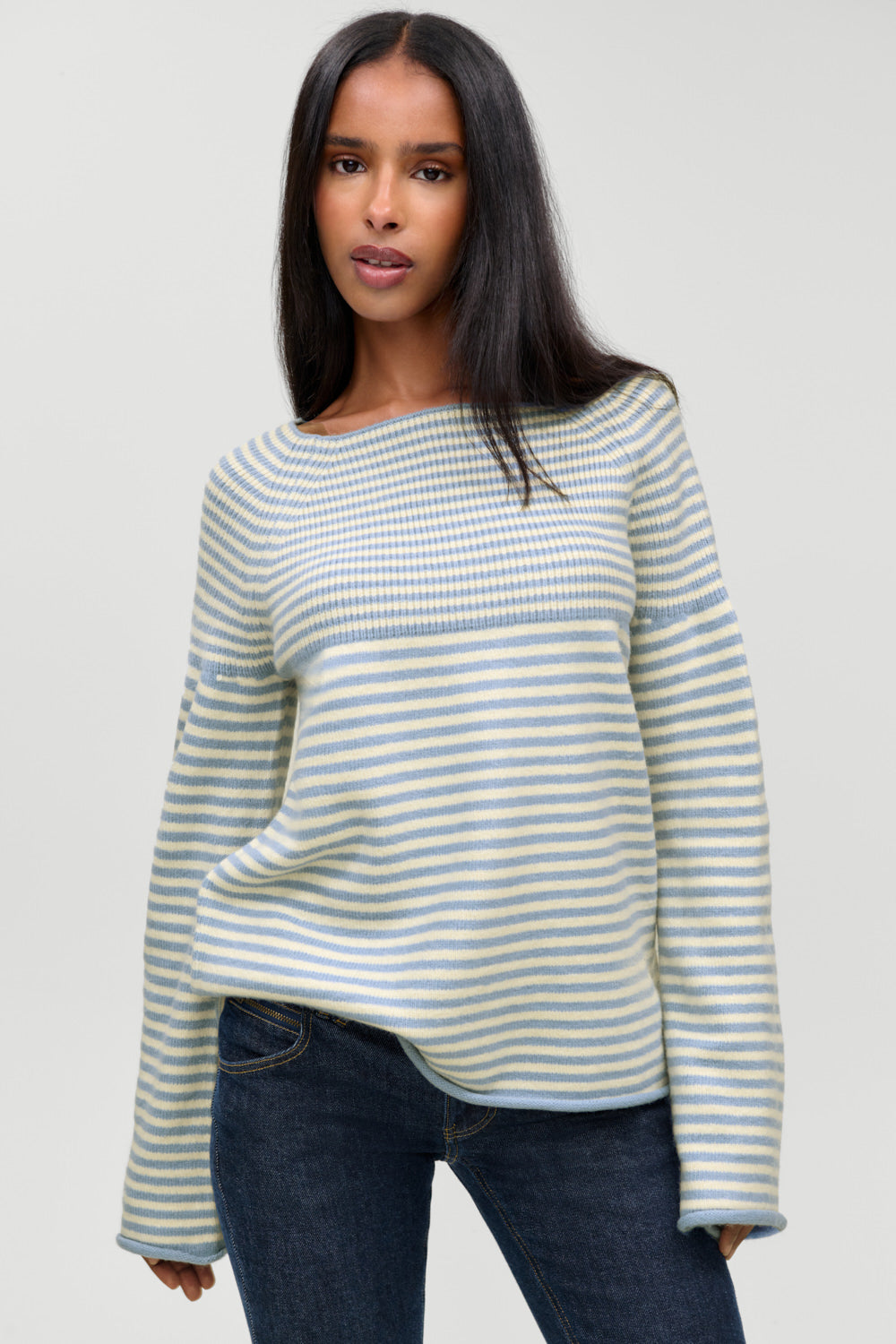 Beau Oversized Brushed Knit Sweater - Hazy Stripe