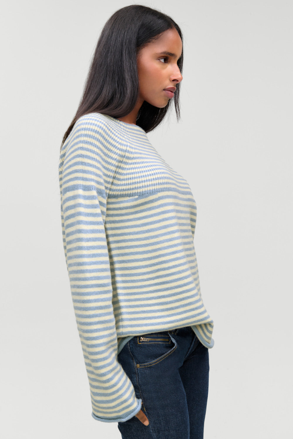 Beau Oversized Brushed Knit Sweater  Hazy Stripe