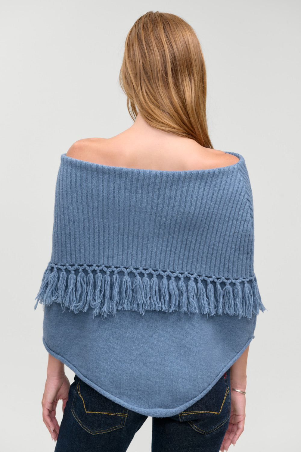 Benny Knit Fringe Poncho  Misty Mornings