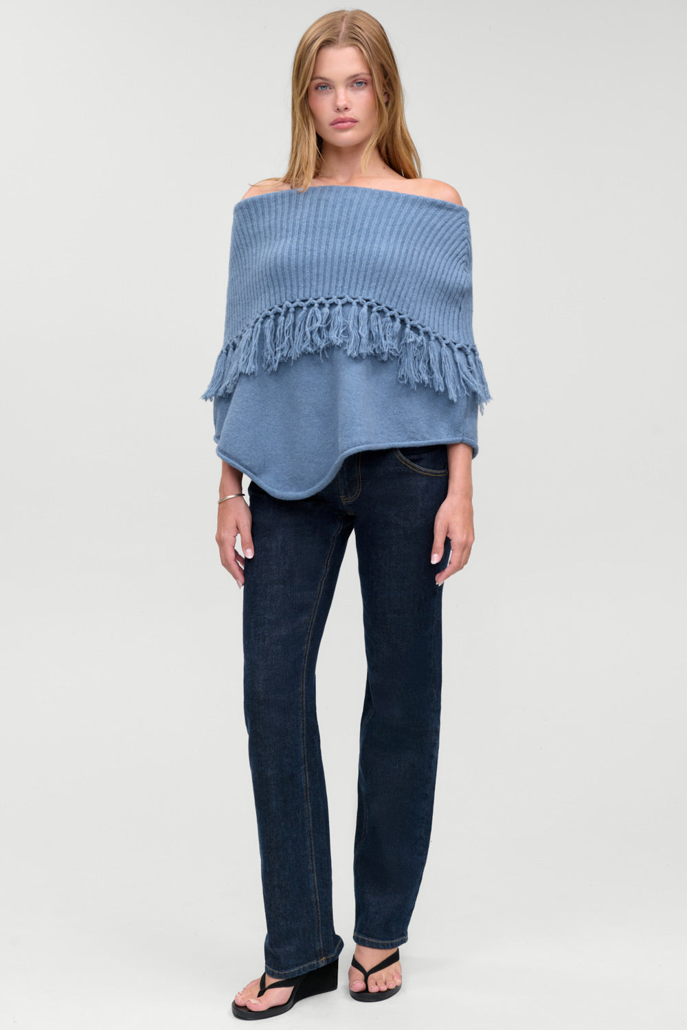 Benny Knit Fringe Poncho  Misty Mornings