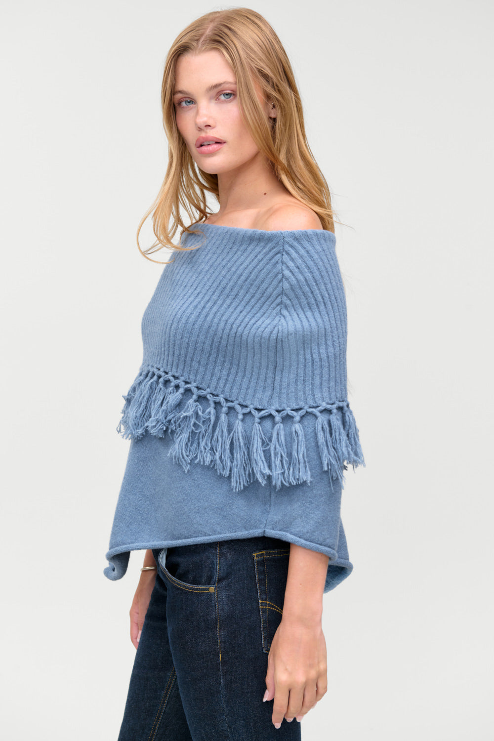 Benny Knit Fringe Poncho  Misty Mornings