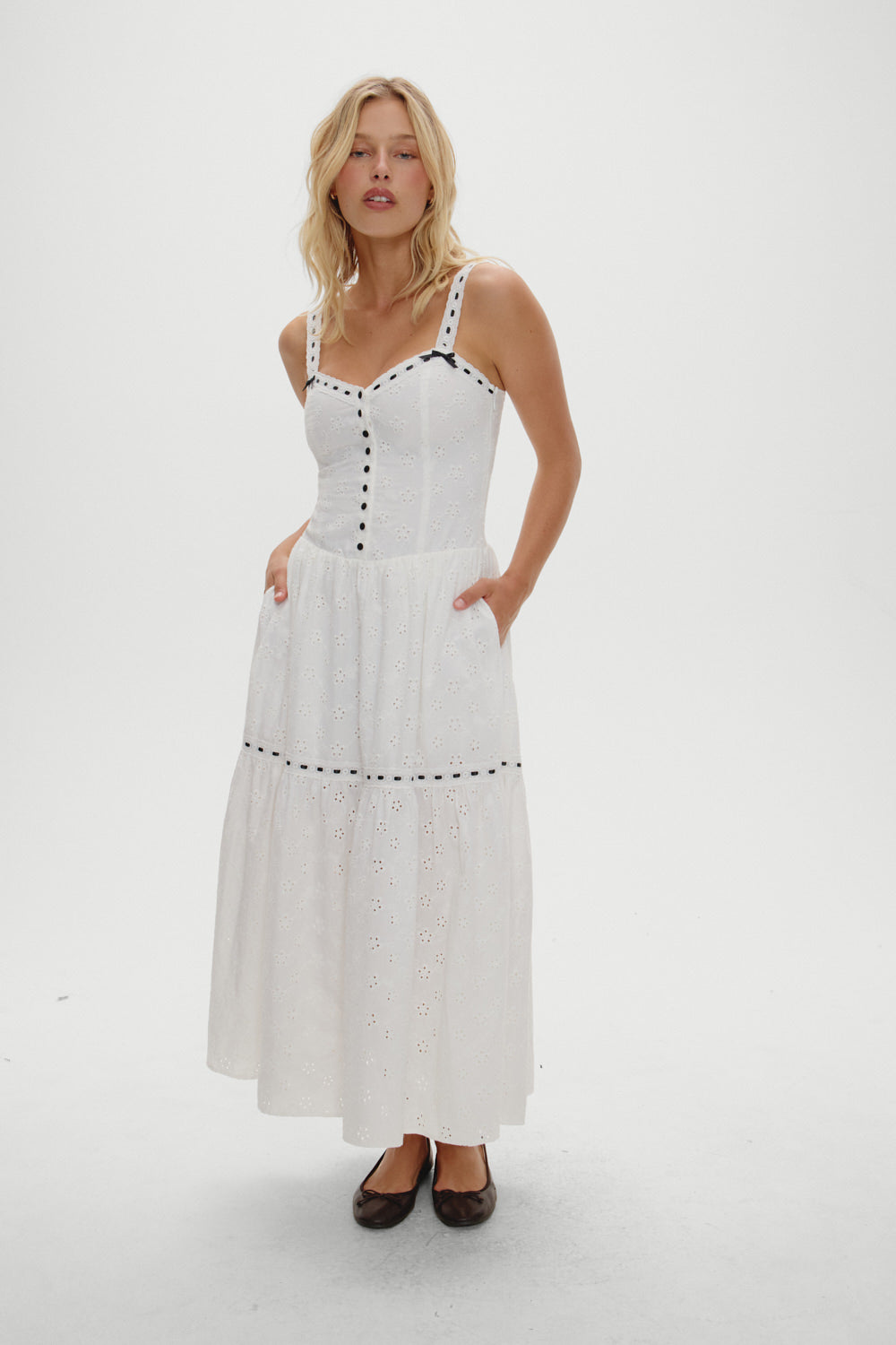 x BELLA HADID Bishop Eyelet Maxi Dress - Salt Air Eyelet Salt Air Eyelet / XS x BELLA HADID Bishop Eyelet Maxi Dress - Salt Air Eyelet Salt Air Eyelet / XS