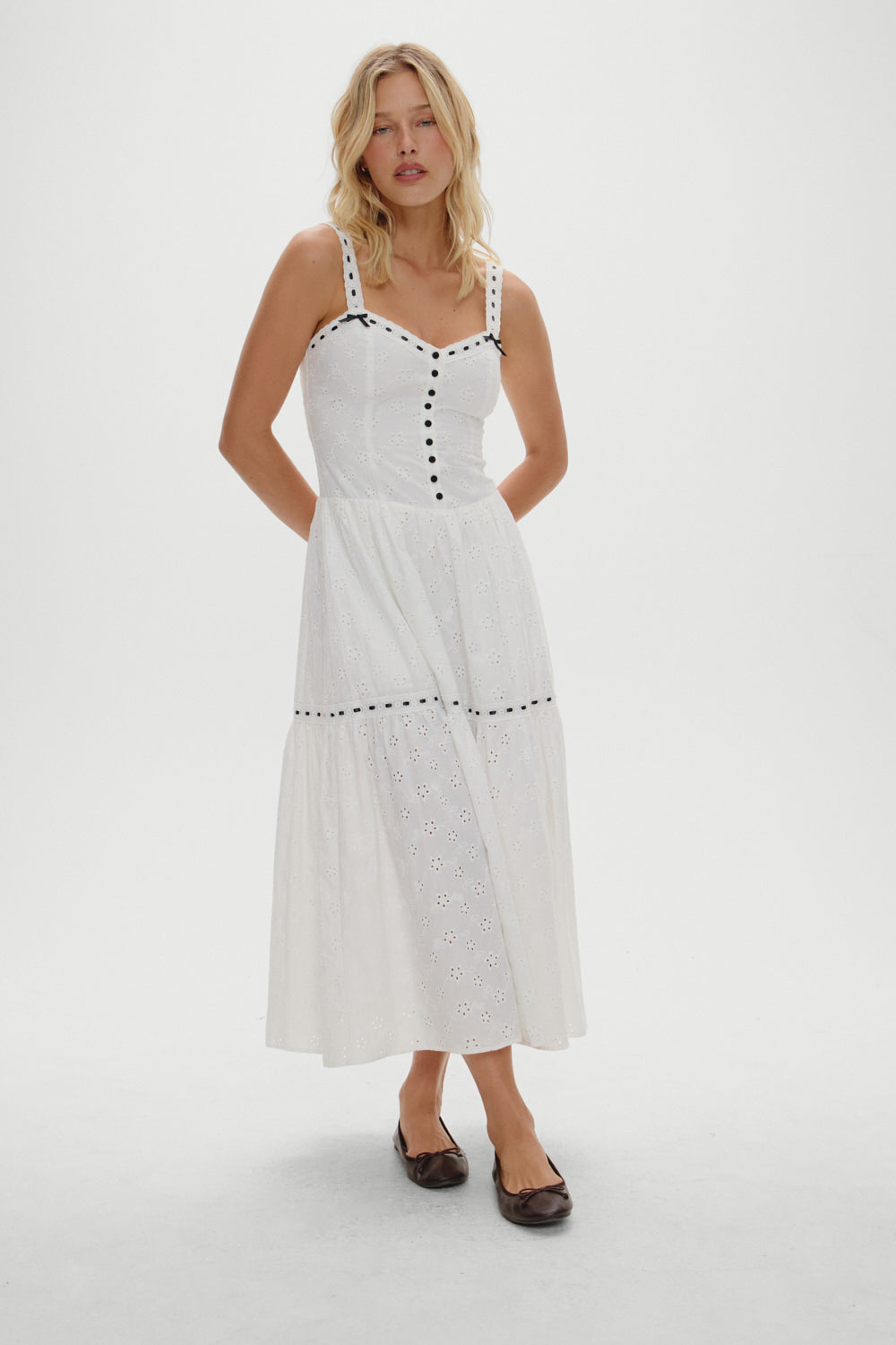 x BELLA HADID Bishop Eyelet Maxi Dress  Salt Air Eyelet