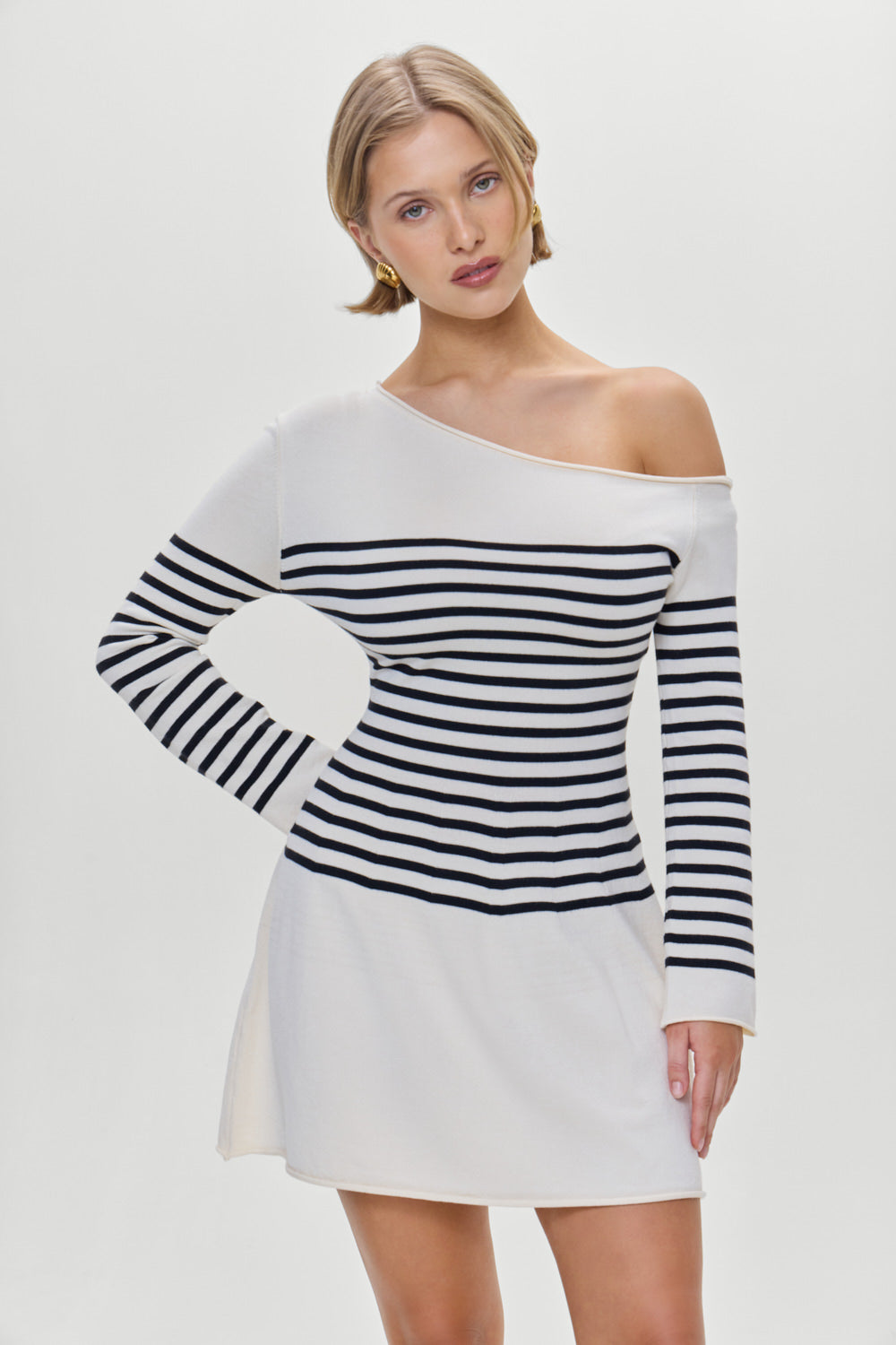 Boardwalk Off Shoulder Mini Dress  Ivory