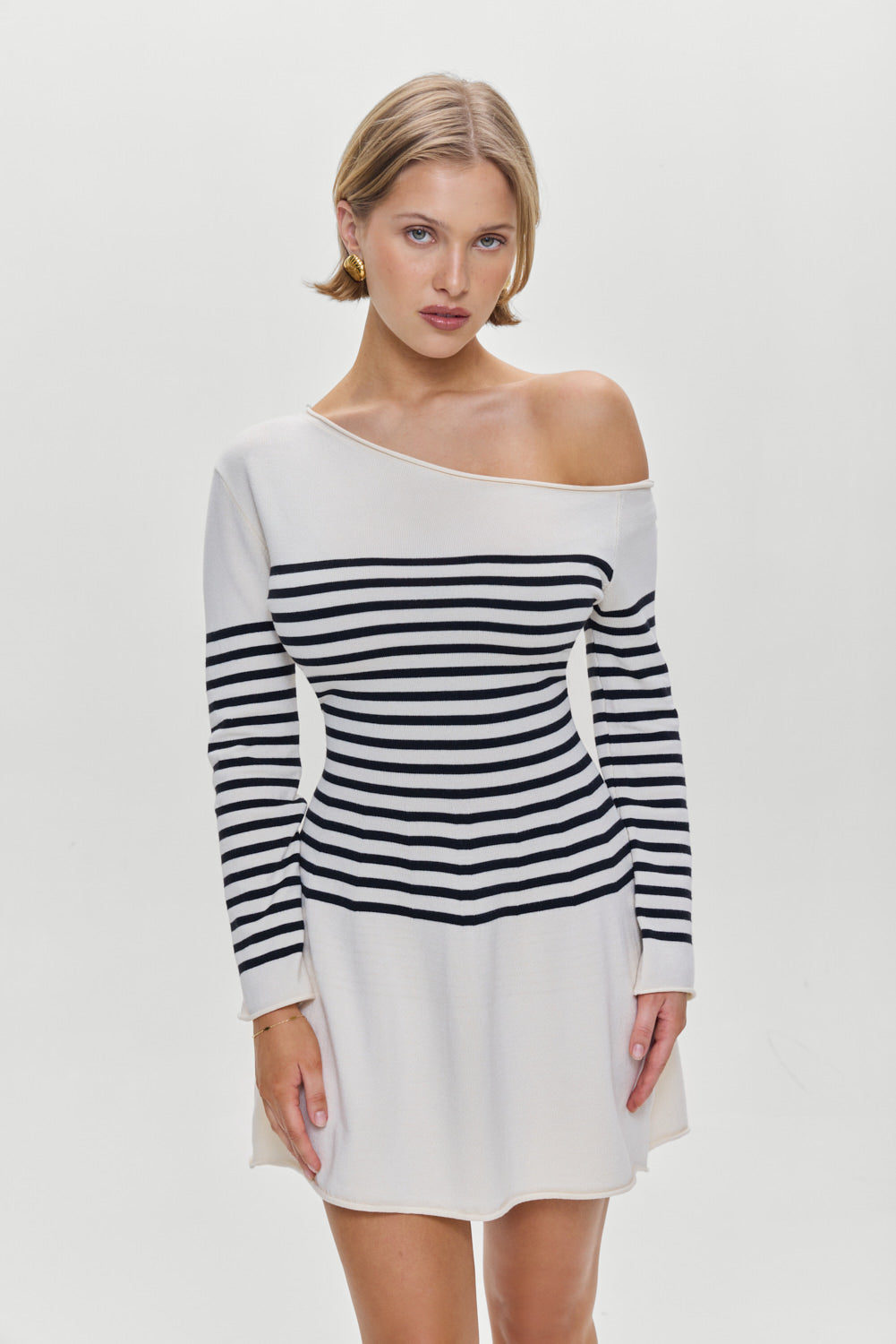 Boardwalk Off Shoulder Mini Dress  Ivory