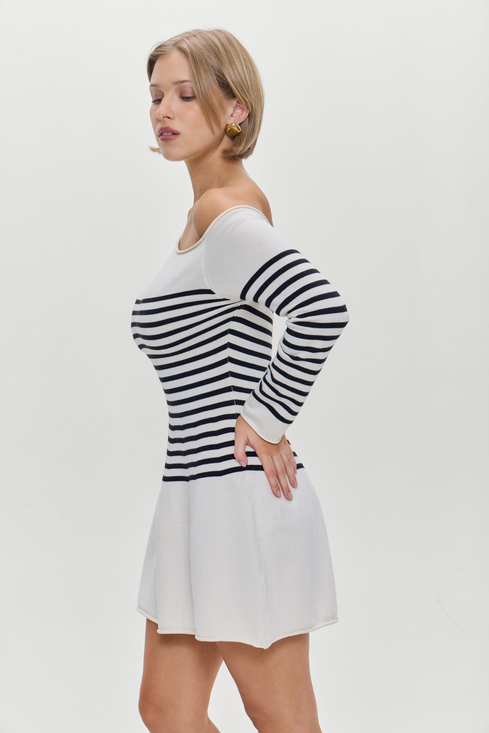 Boardwalk Off Shoulder Mini Dress  Ivory