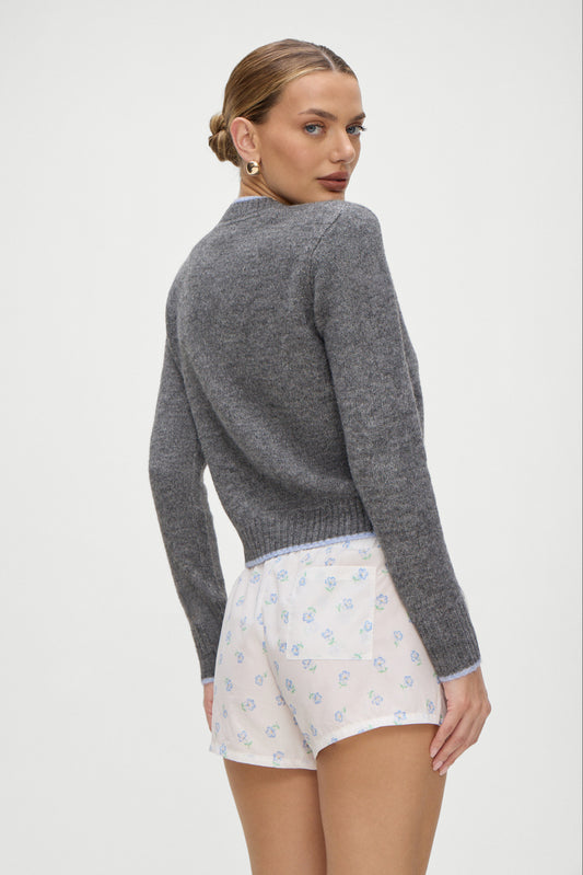 Product-Hover--Brentwood Fuzzy V Neck Sweater in Winter Sky Grey