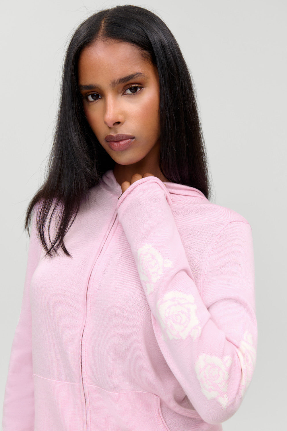 Calvin Knit Zip Up Hoodie  Pillow Pink