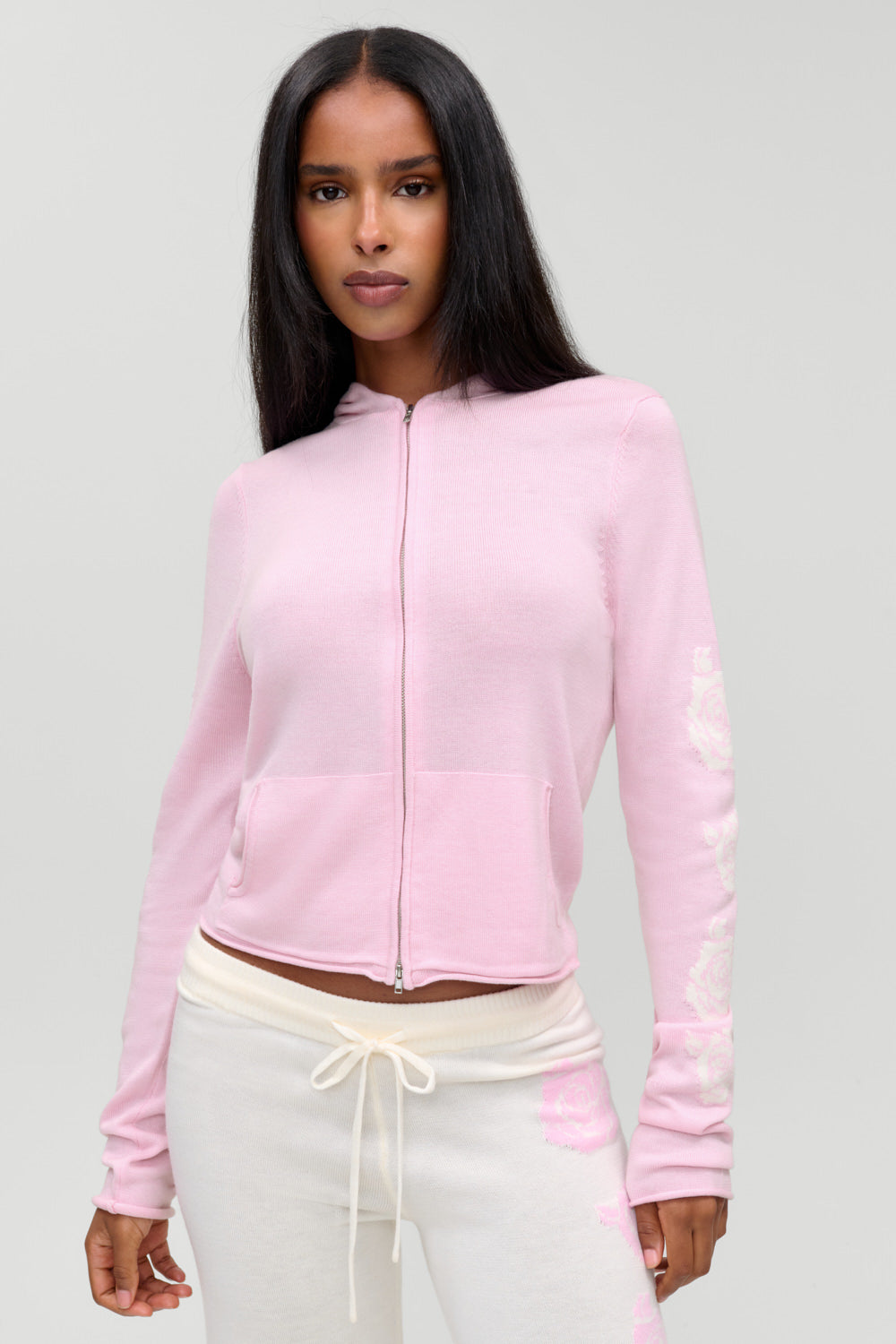 Calvin Knit Zip Up Hoodie  Pillow Pink