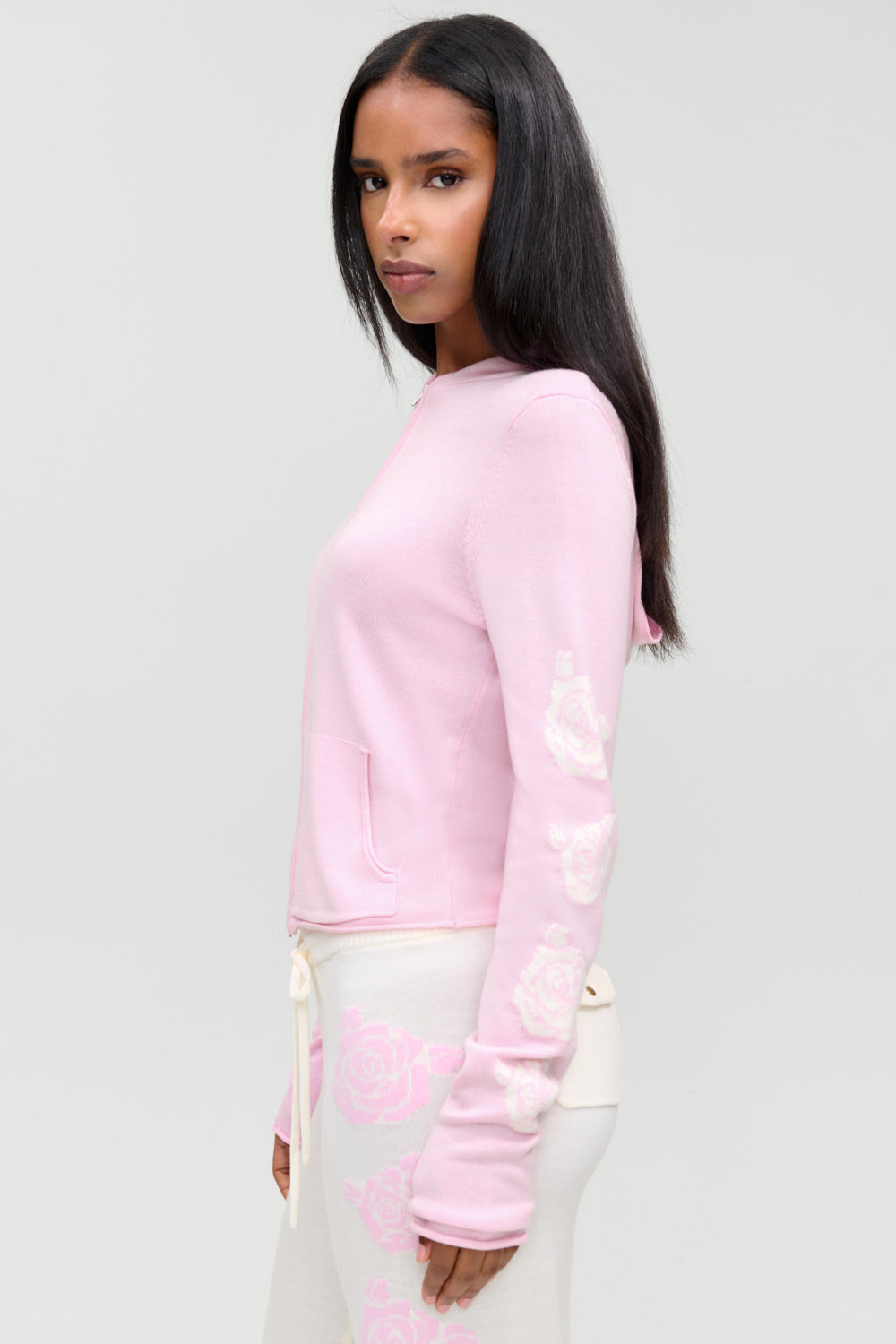 Calvin Knit Zip Up Hoodie  Pillow Pink