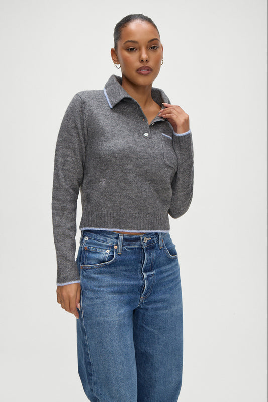 Product--Carolyn Fuzzy Collard Sweater in Winter Sky Grey