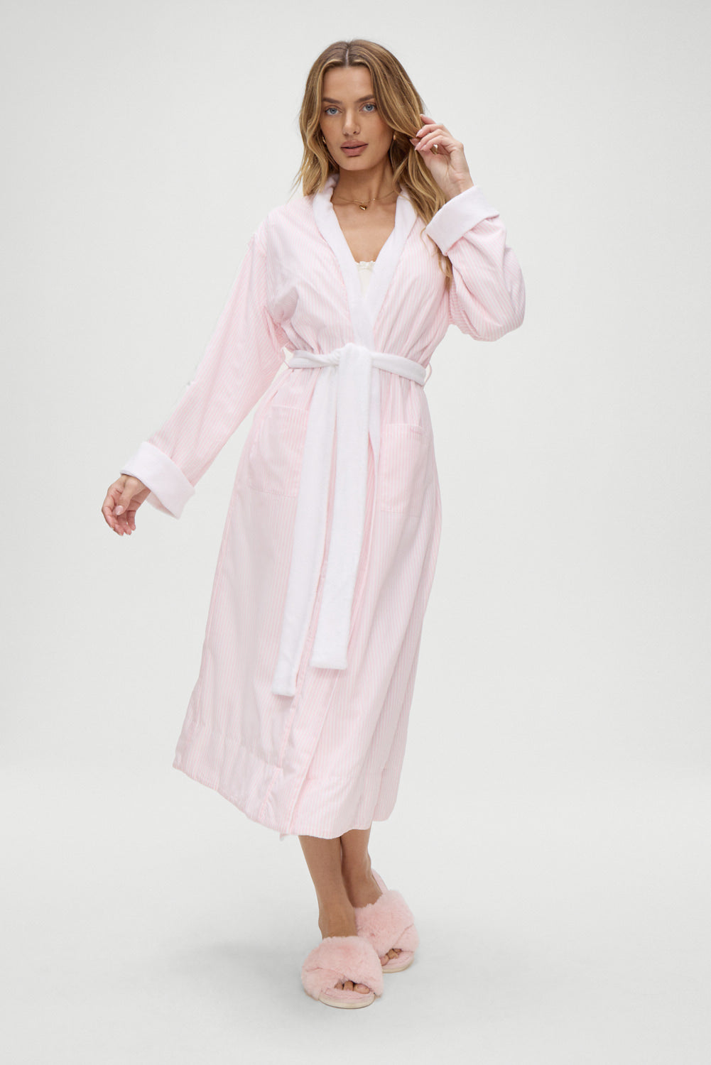 Chateau Terry Robe  Pink Stripe