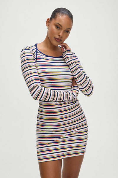 ワンピース [FRECKLE] boat neck stripe mini dress Sun Dresses Mini Dresses Work Dresses Office Dresses Woven