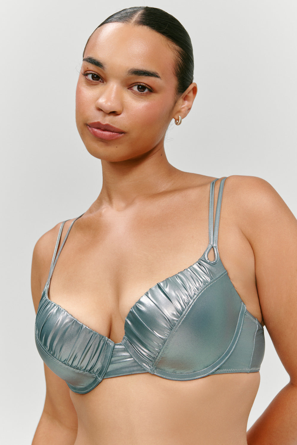 x KHY Cherish Metallic Push Up Bikini Top  Chrome