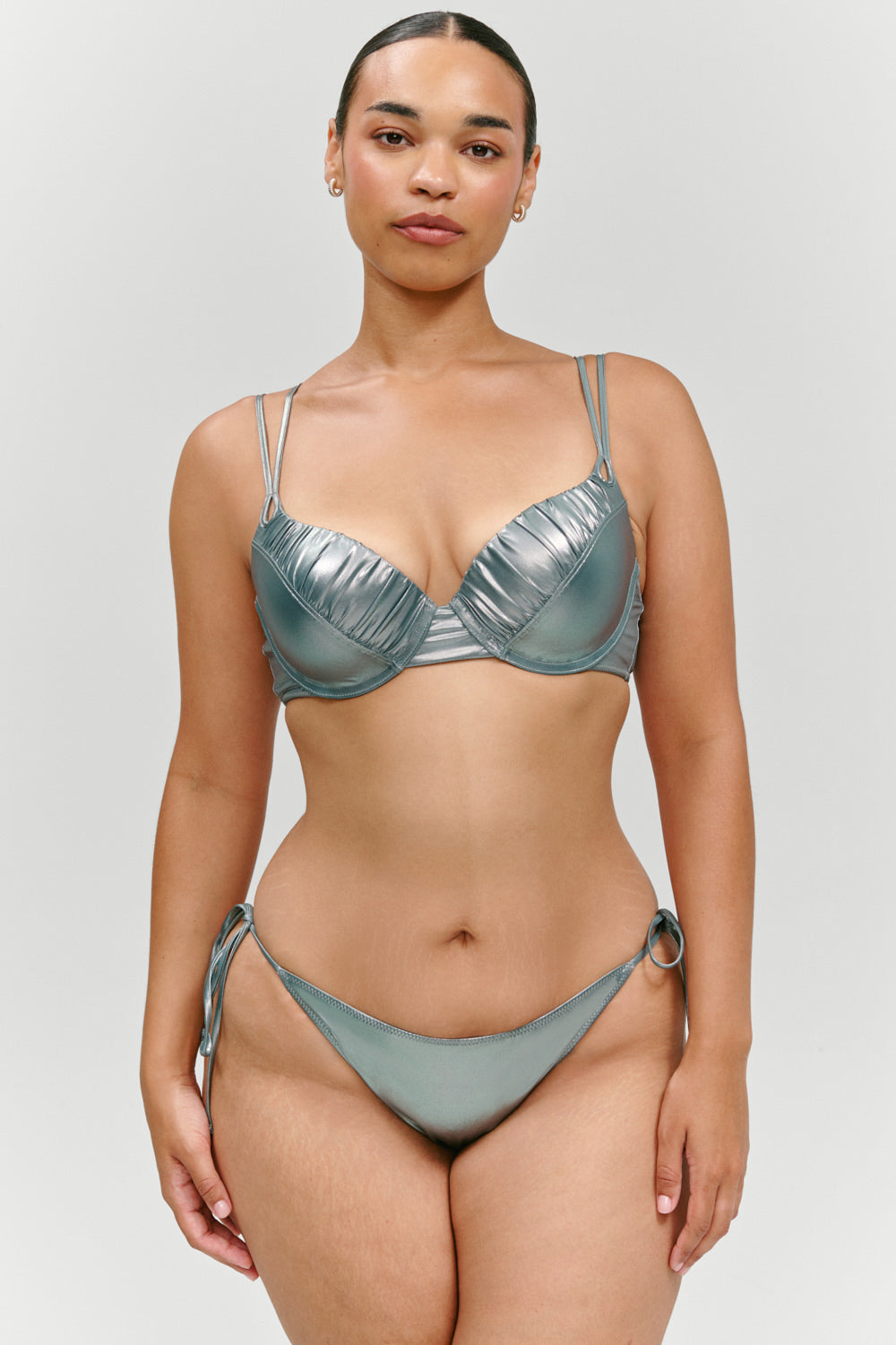 x KHY Cherish Metallic Push Up Bikini Top  Chrome