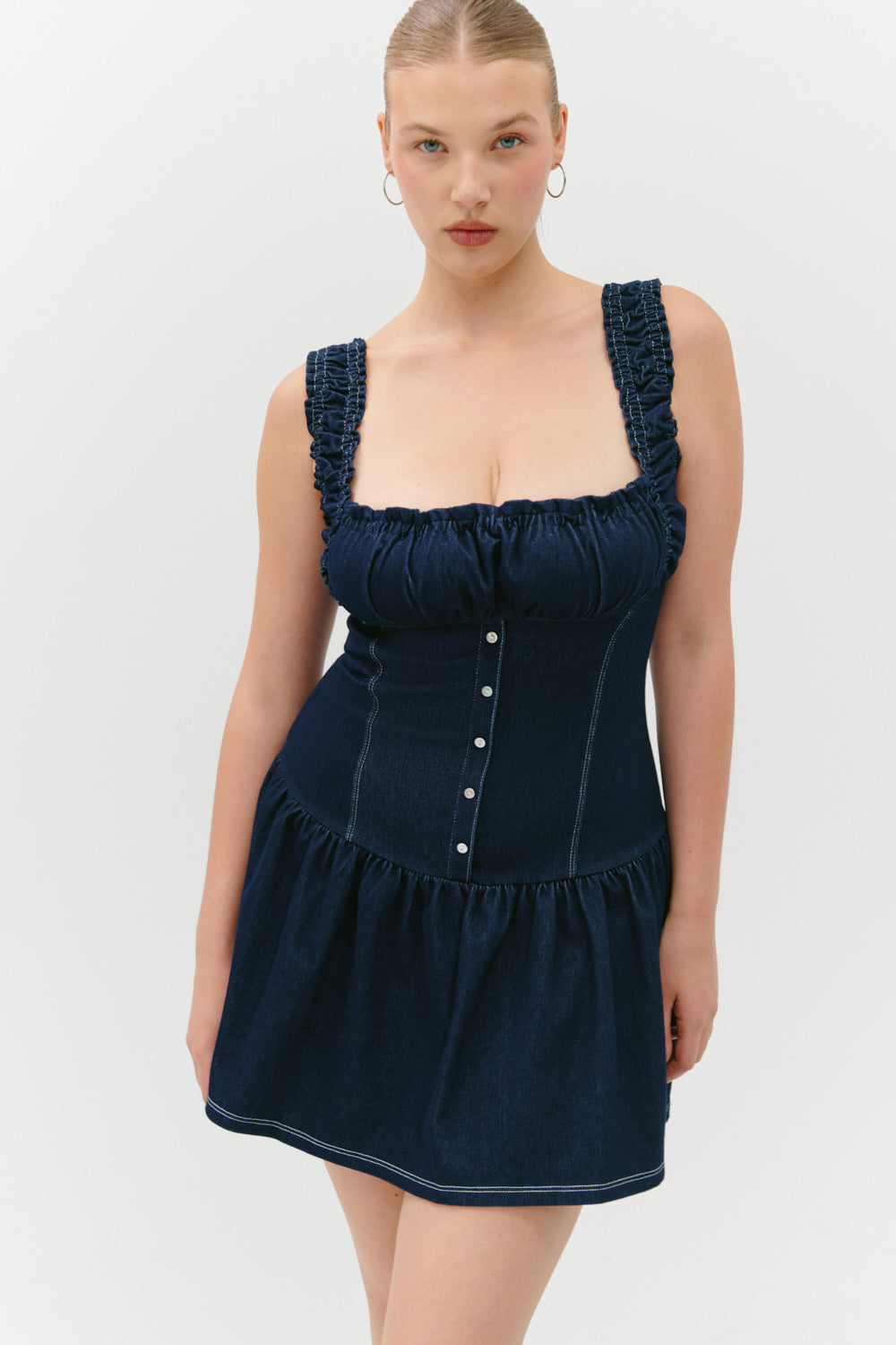Frankies Bikinis - Christa Denim Mini Dress - Blue Denim Frankies Bikinis - Christa Denim Mini Dress - Blue Denim