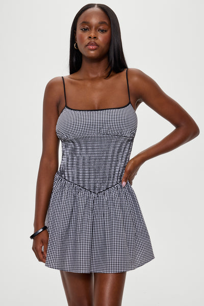 トップス fig London LINEN gingham mini dress Coast Cotton Gingham Mini Dress - Cottage Tile