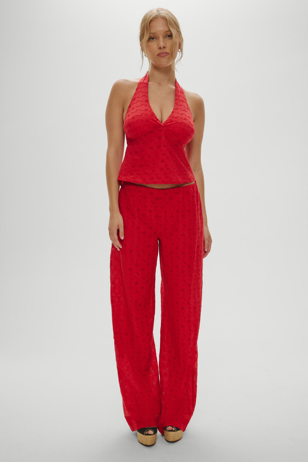 Cora Eyelet Halter Top  Red Rose