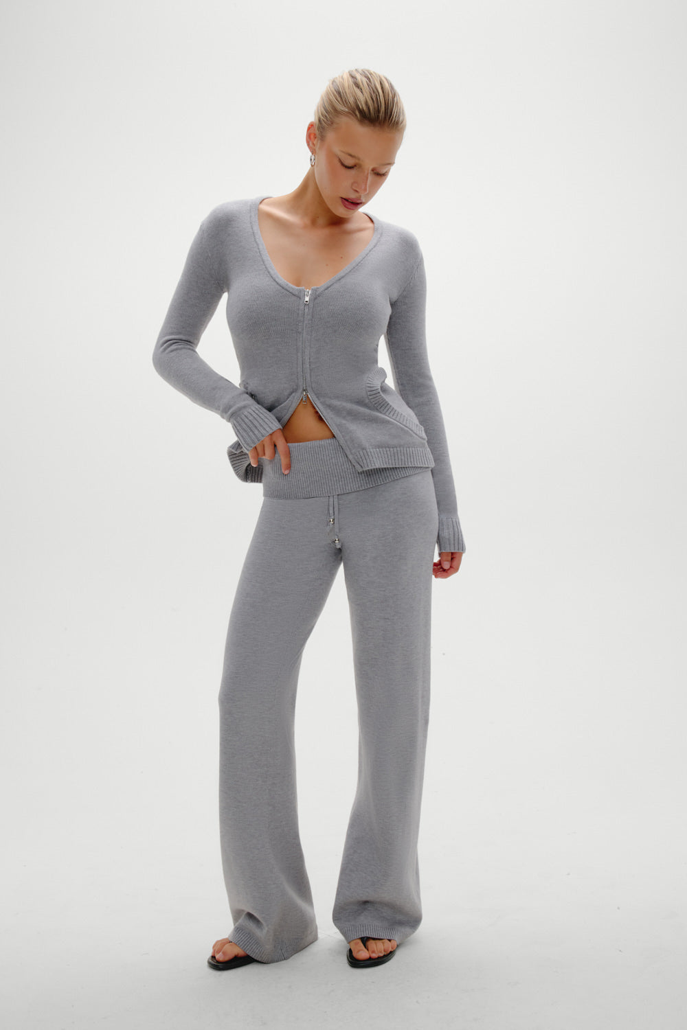 Sienna Zip Up Knit Sweater  Cloud Cover