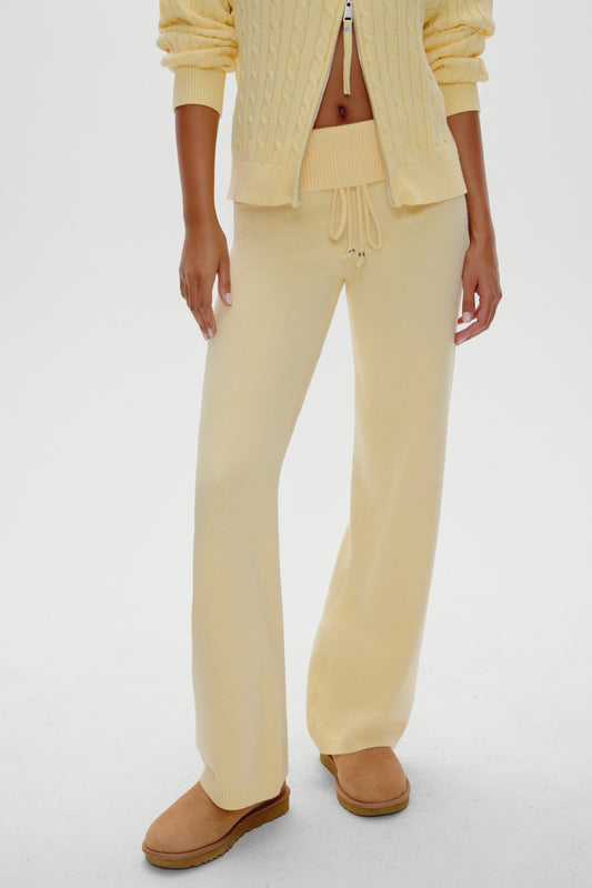 Product--Dawson Knit Fold Over Pants - Vanilla Sugar
