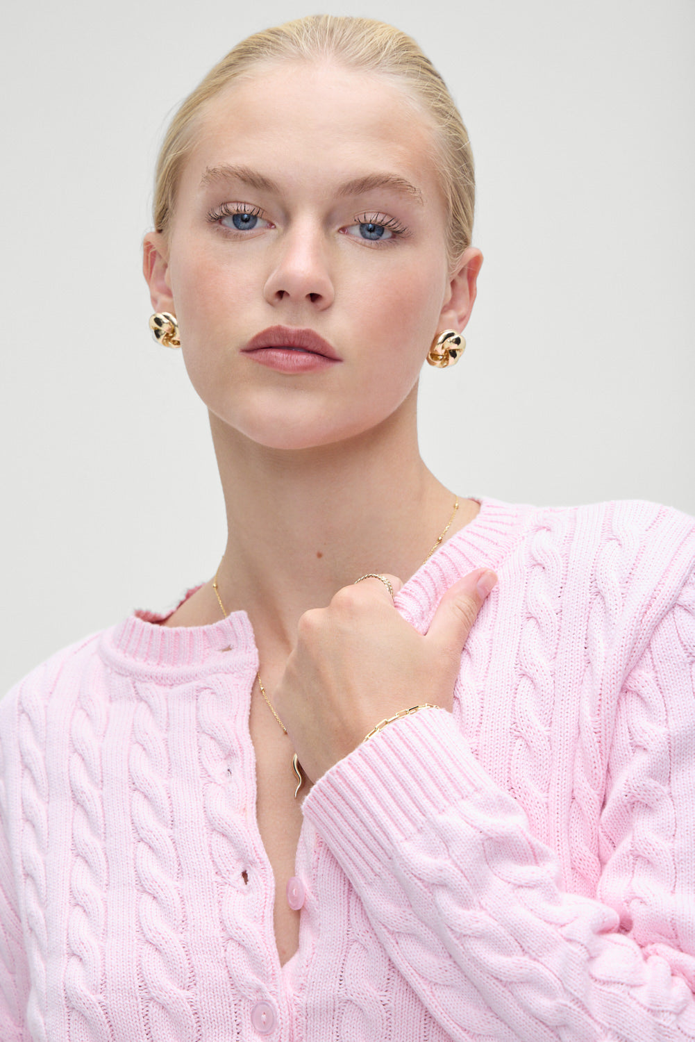 Dudley Cable Knit Cardigan Cozy Pink - Main Image