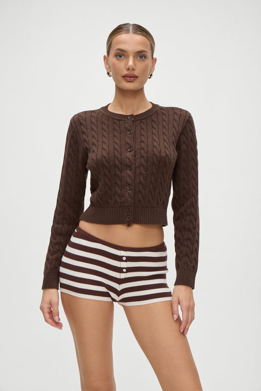 Product-Hover--Dudley Cable Knit Cardigan Brown Sugar