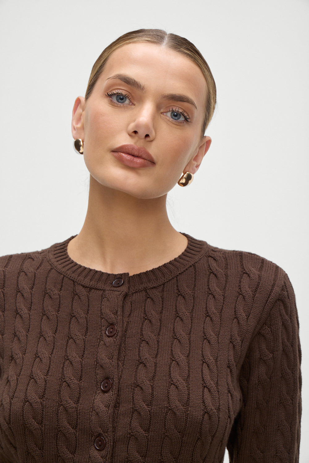 Dudley Cable Knit Cardigan  Brown Sugar