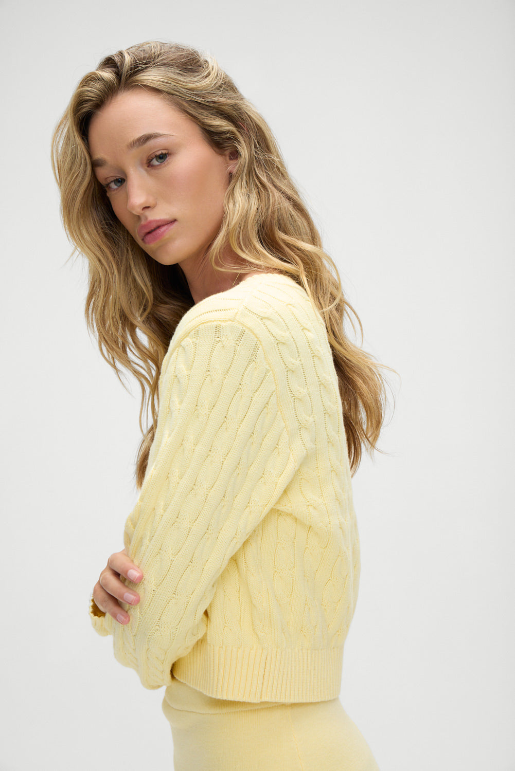 Dudley Cable Knit Cardigan  Vanilla Sugar