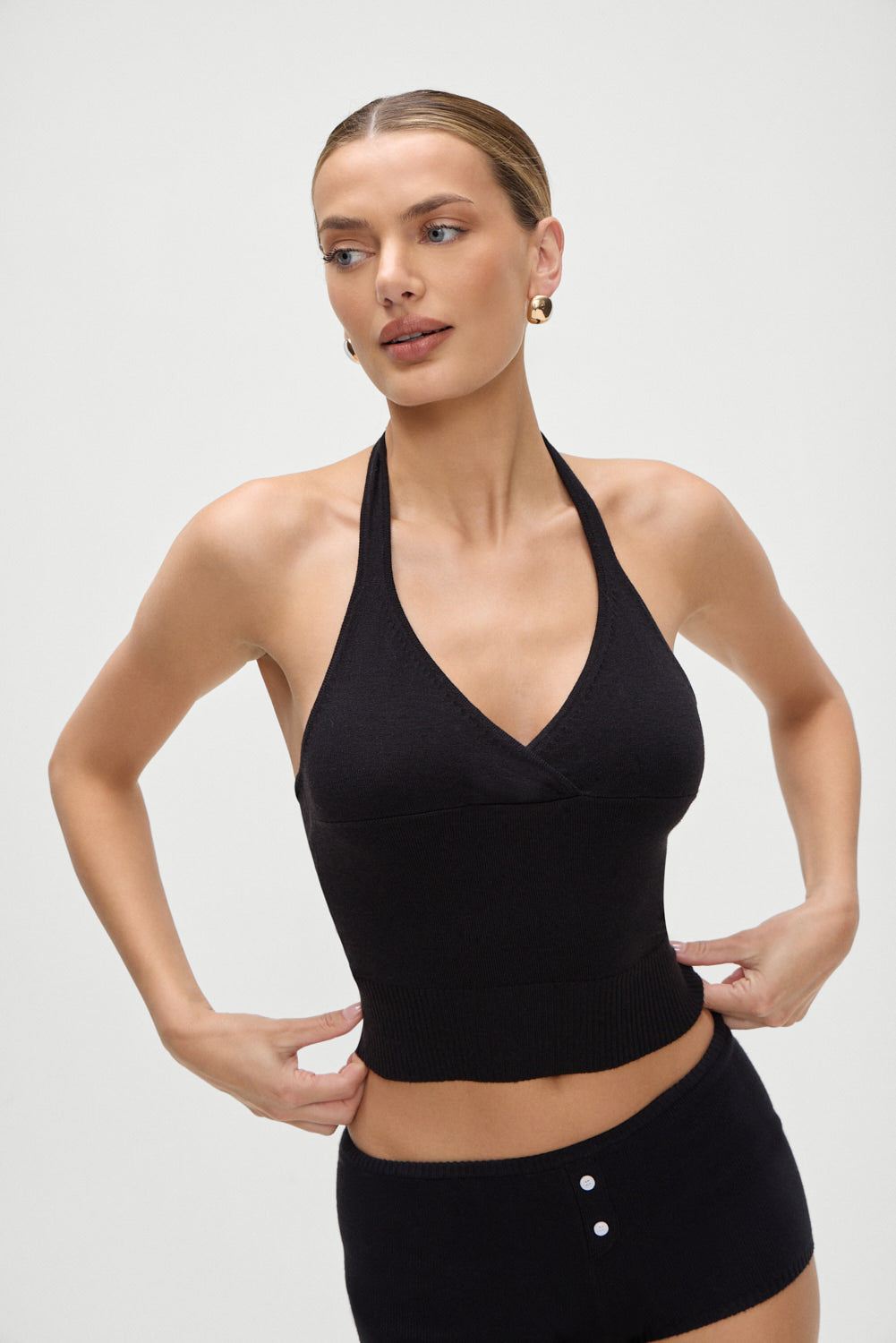 Dylan Knit Halter Top  Black