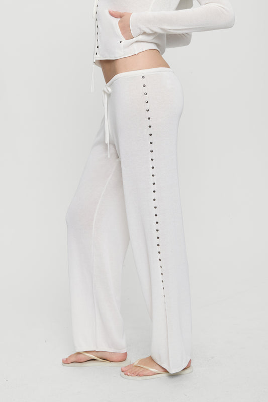 Product-Hover--Ela Low Rise Knit Pants - Coconut Cream