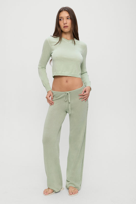 Product-Hover--Ela Low Rise Knit Pants - Eucalyptus