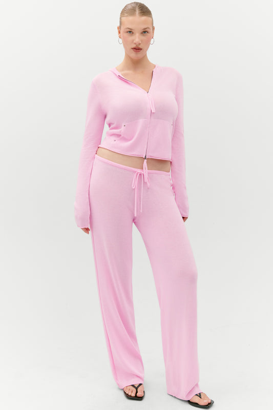 Product-Hover--Ela Low Rise Knit Pants - Pink Cloud