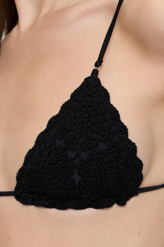 Product-Hover--Elena Crochet Shine Bikini Top - Black