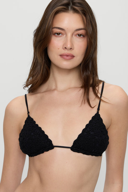Product--Elena Crochet Shine Bikini Top - Black