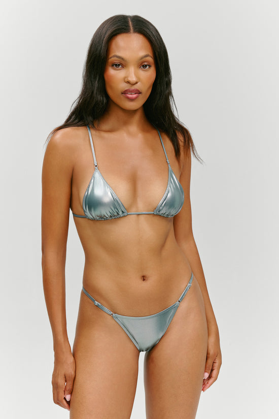 bikini dress Skirted Set Decorated with golden cord ends Blue Gingham Lucy Bikini Top