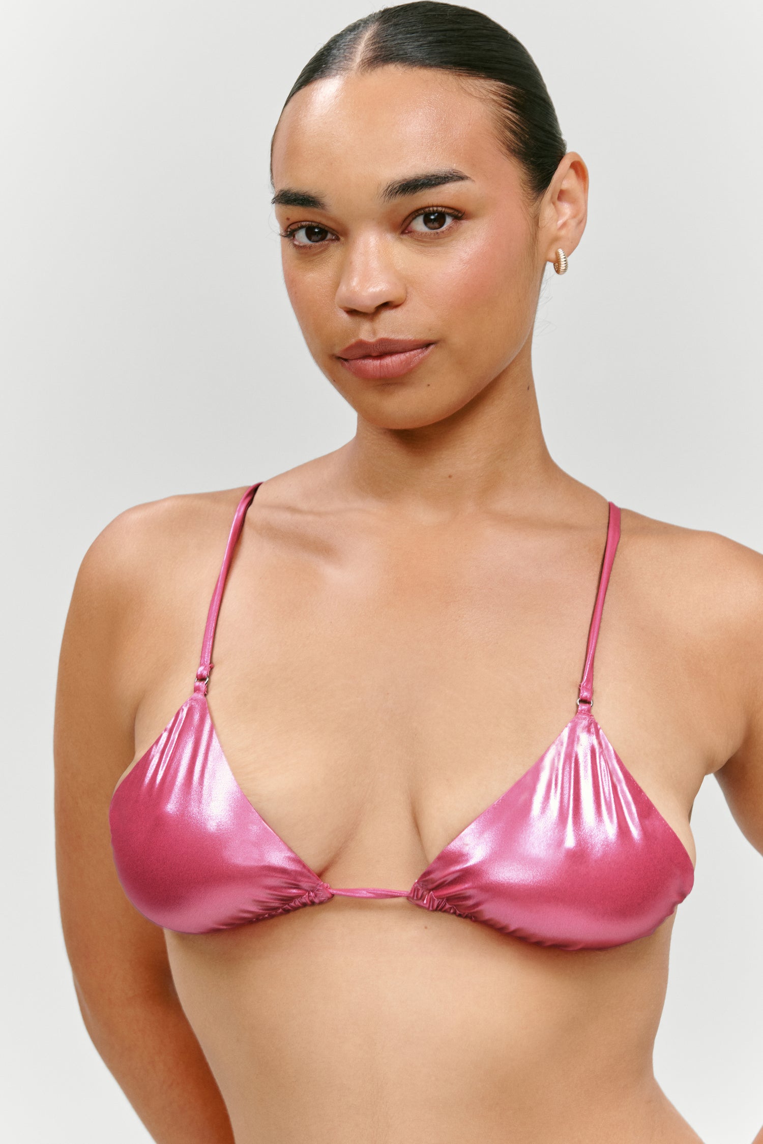 x KHY Elena Micro Metallic Bikini Top  Pink Chrome