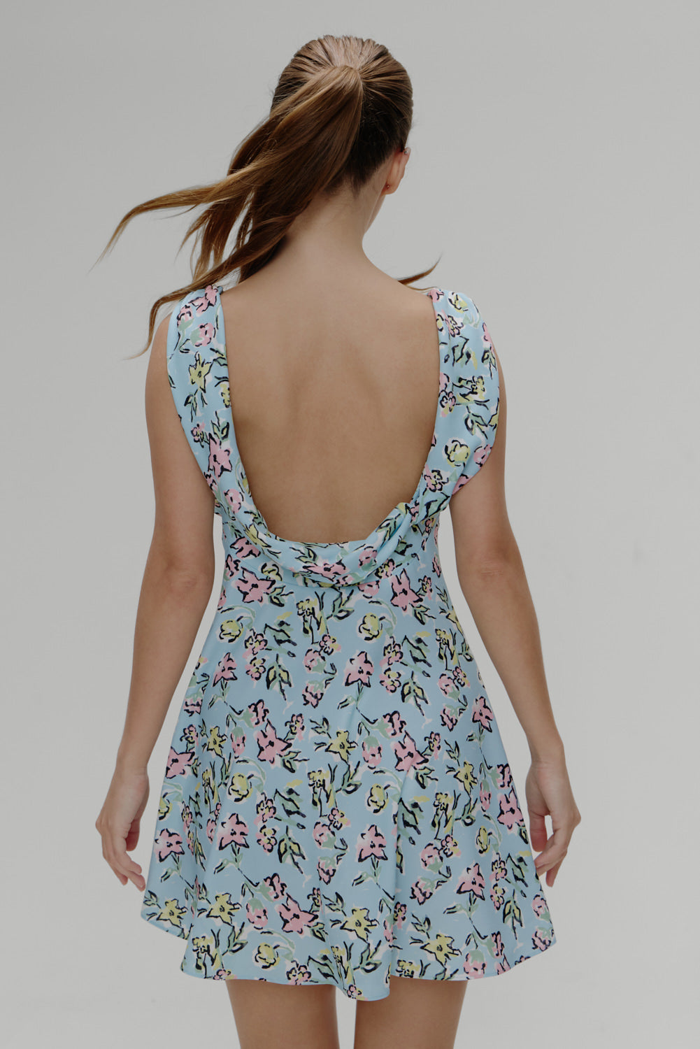 Emilia Satin Floral Mini Dress  Pastel Peony