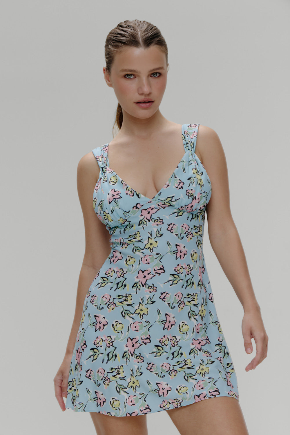 Emilia Satin Floral Mini Dress  Pastel Peony