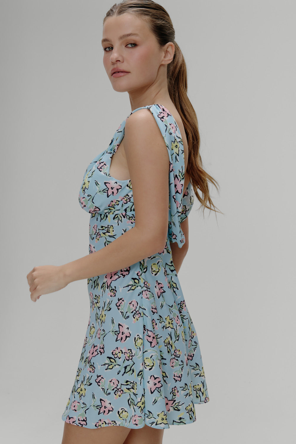 Emilia Satin Floral Mini Dress  Pastel Peony