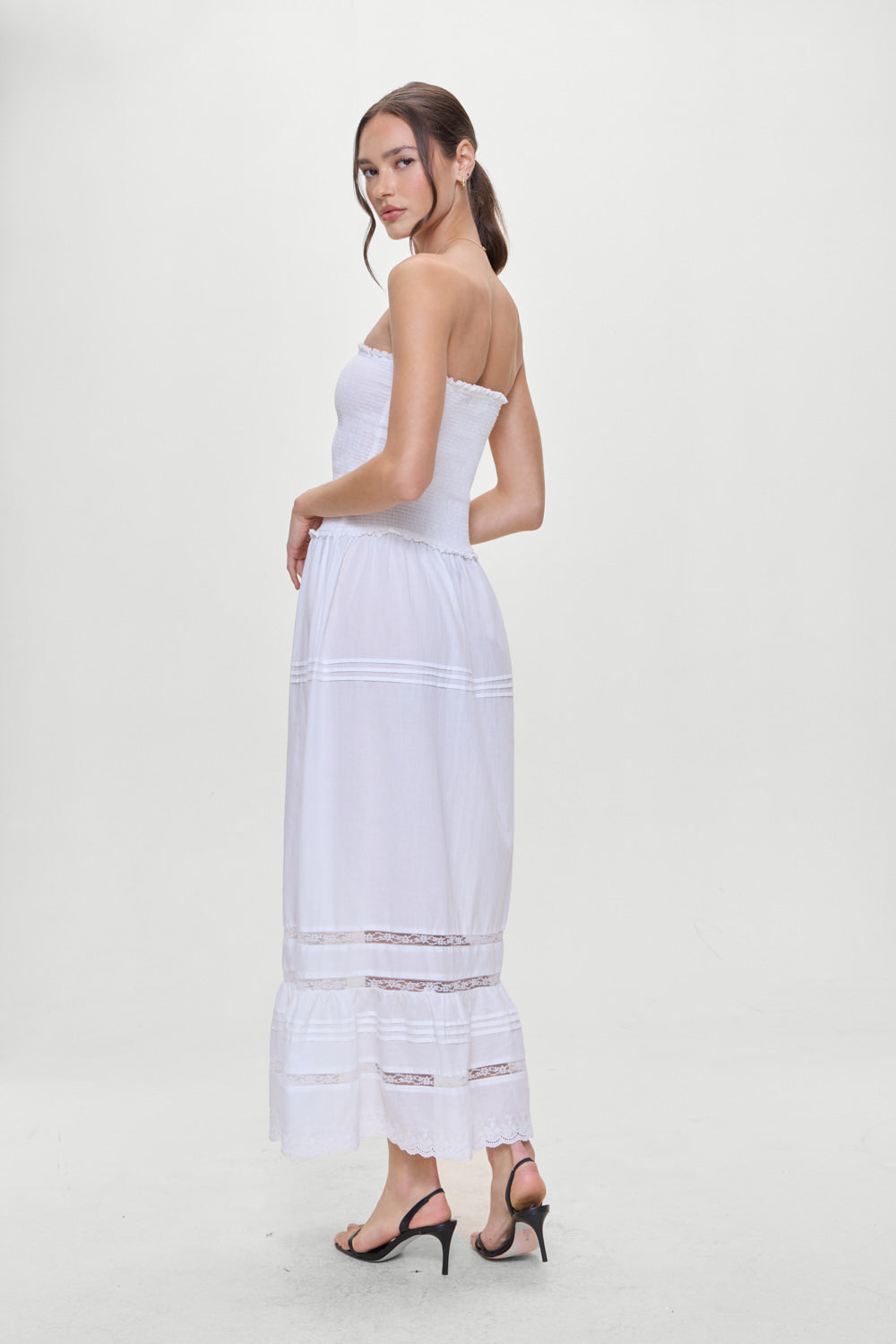 Empress Strapless Smocked Maxi Dress  White