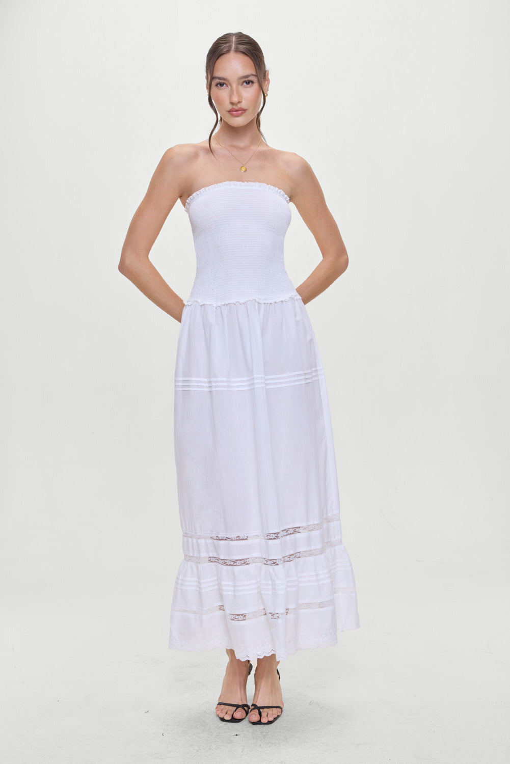 Empress Strapless Smocked Maxi Dress  White