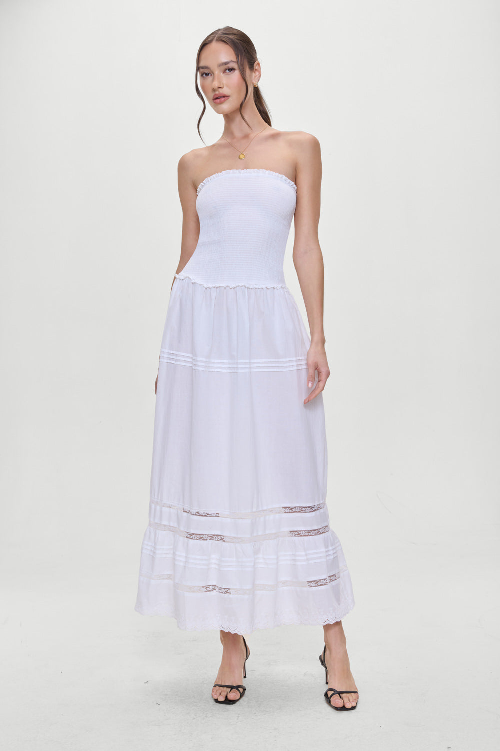 Empress Strapless Smocked Maxi Dress  White