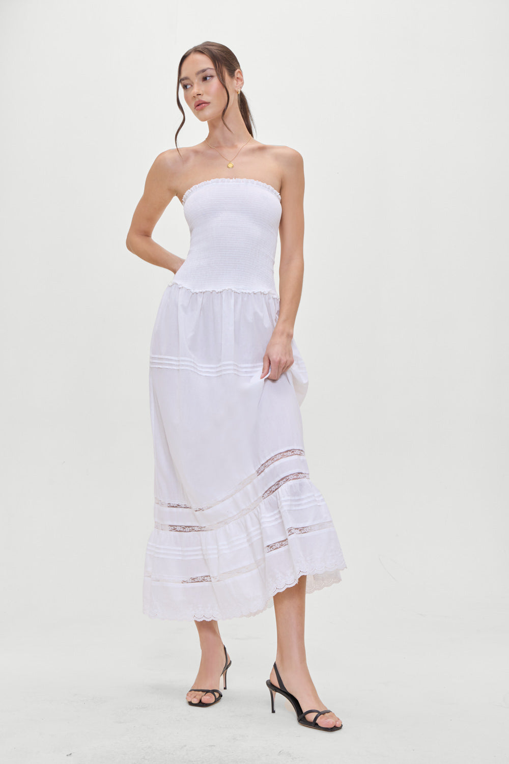 Empress Strapless Smocked Maxi Dress  White