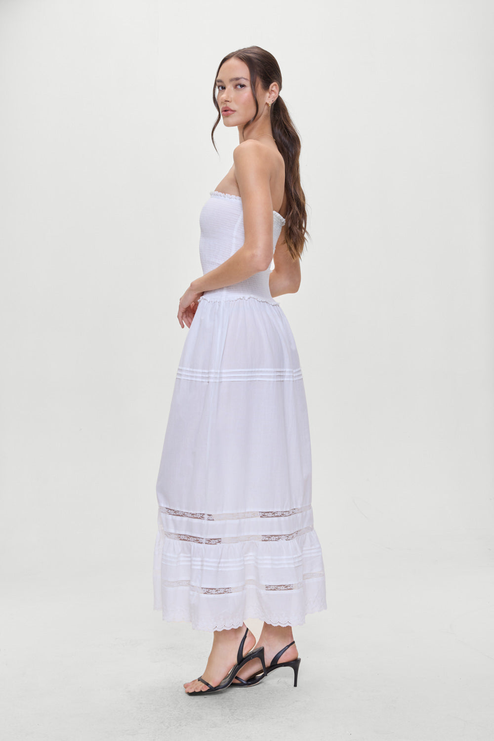 Empress Strapless Smocked Maxi Dress  White