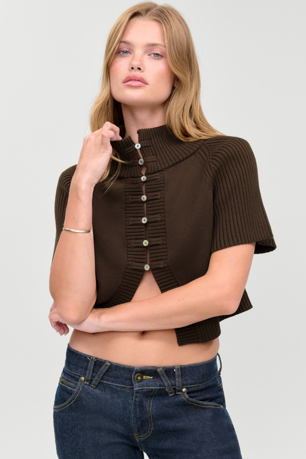 Everett Knit Cotton Cape  Chocolate Brown